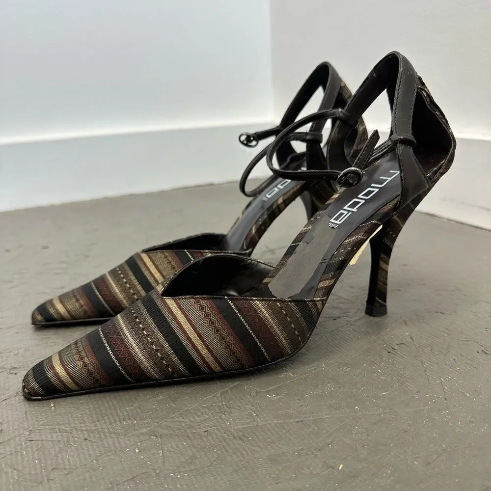 Vintage Moda 90's Striped Tapestry Pointed Toe Stiletto Heel Pumps Size 8